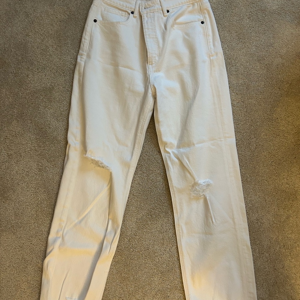 LOFT Cream Distressed Ankle Jeans